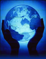 Two hands holding a globe